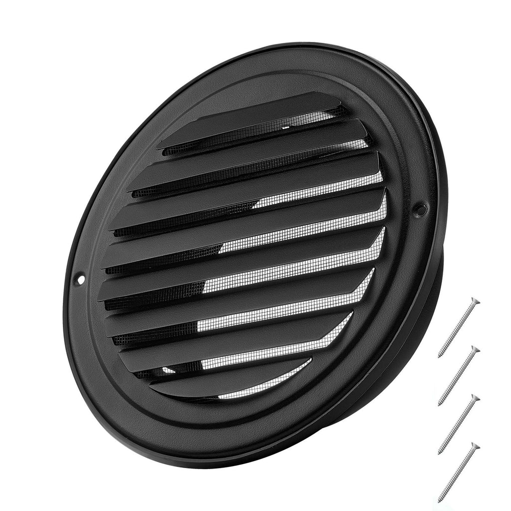 6 inch Wall Vent Cover, Louvered Round AC Vent Gable Cover, Premium Stainless Steel & with Built-in a Protection Screen, for House,Bathroom,Garage,Kitchen,Basement (2 Pack, Black)