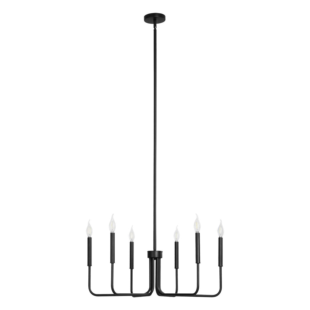 6-Light Chandelier, Black Farmhouse Chandelier, Adjustable Height, Dining Room Hanging Light Fixture for Ceilings, Modern Chandelier for Bedroom, Foyer, Hall, Kitchen, Living Room and Entryway