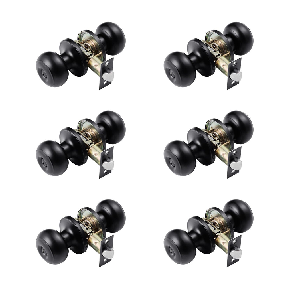 6 Pack Black Door Knobs, Privacy Door Knob with Round Ball, Keyless Exterior & Thumb Turn Lock Interior, All Metal Doorknobs Hardware, Matte Black Modern Design for Bedroom & Bathroom