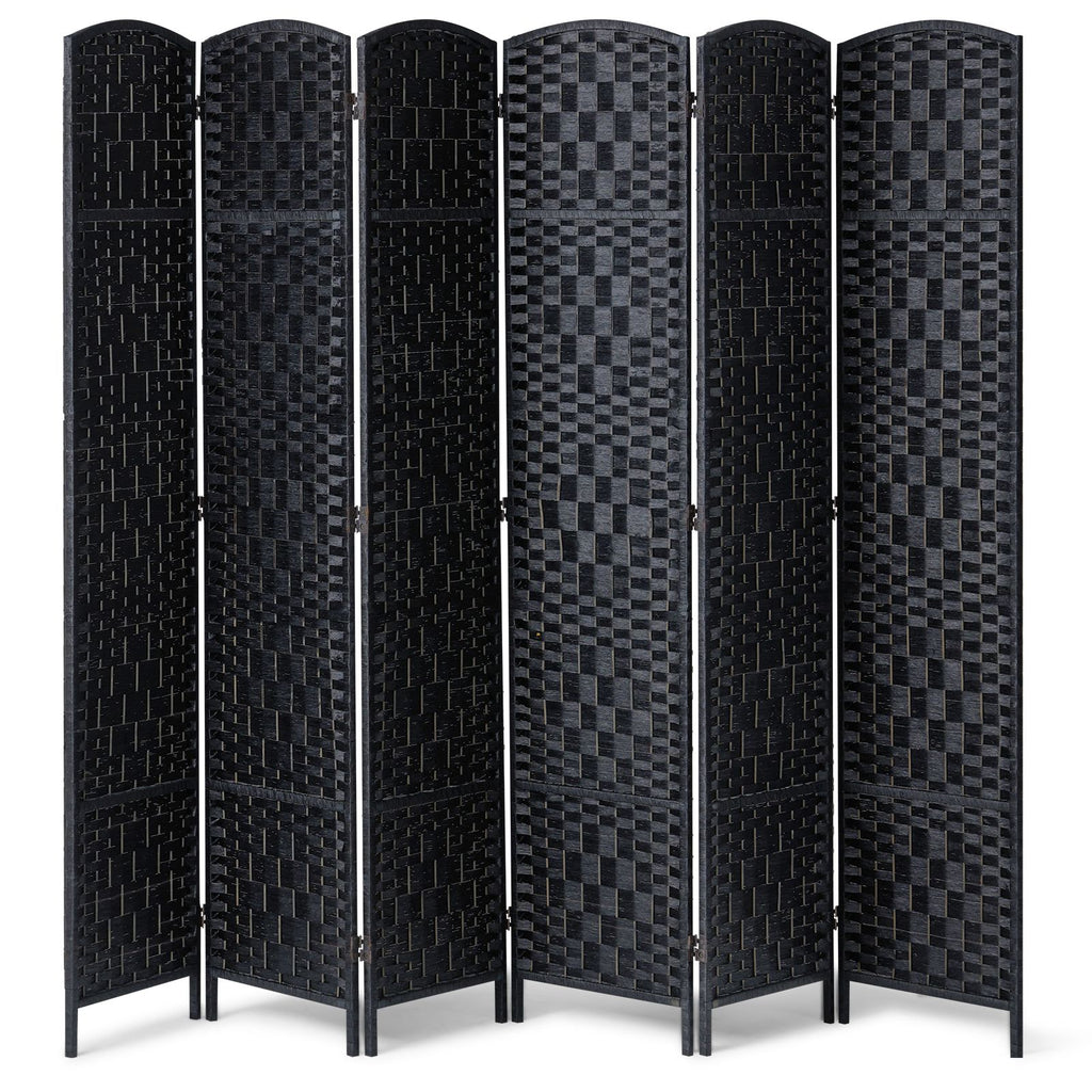 6 Panel Room Divider, Hand-Woven Folding Privacy Screens with Hinges, Portable and Freestanding Partition Room Dividers and Wall Divider for Room Separation, Black