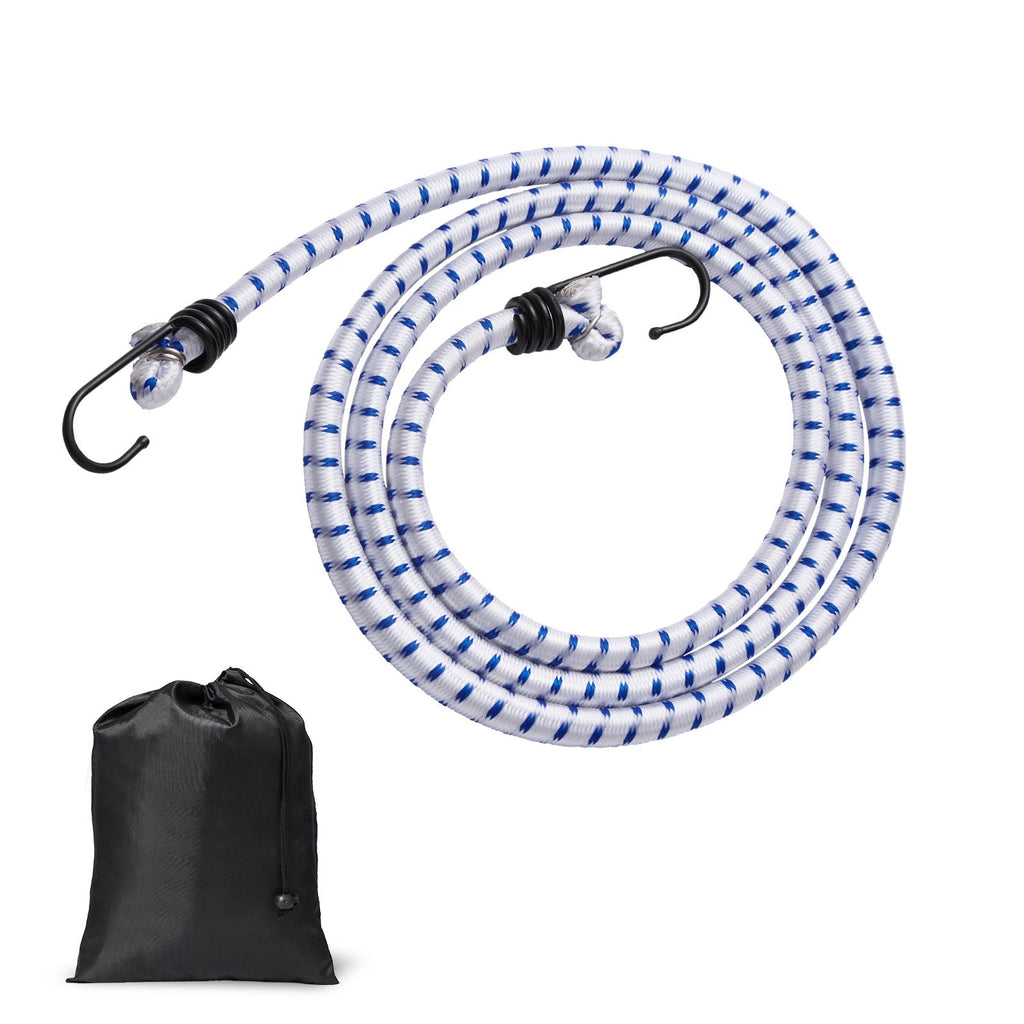 6 Piece Bungee Cords with A3 Steel Hooks, 72 Inch Heavy Duty Bungee Straps, 12 mm Elastic Bungee Ropes Set for Camping, Tarps, Motorcycle, Truck and Tent, White with Blue Stripes