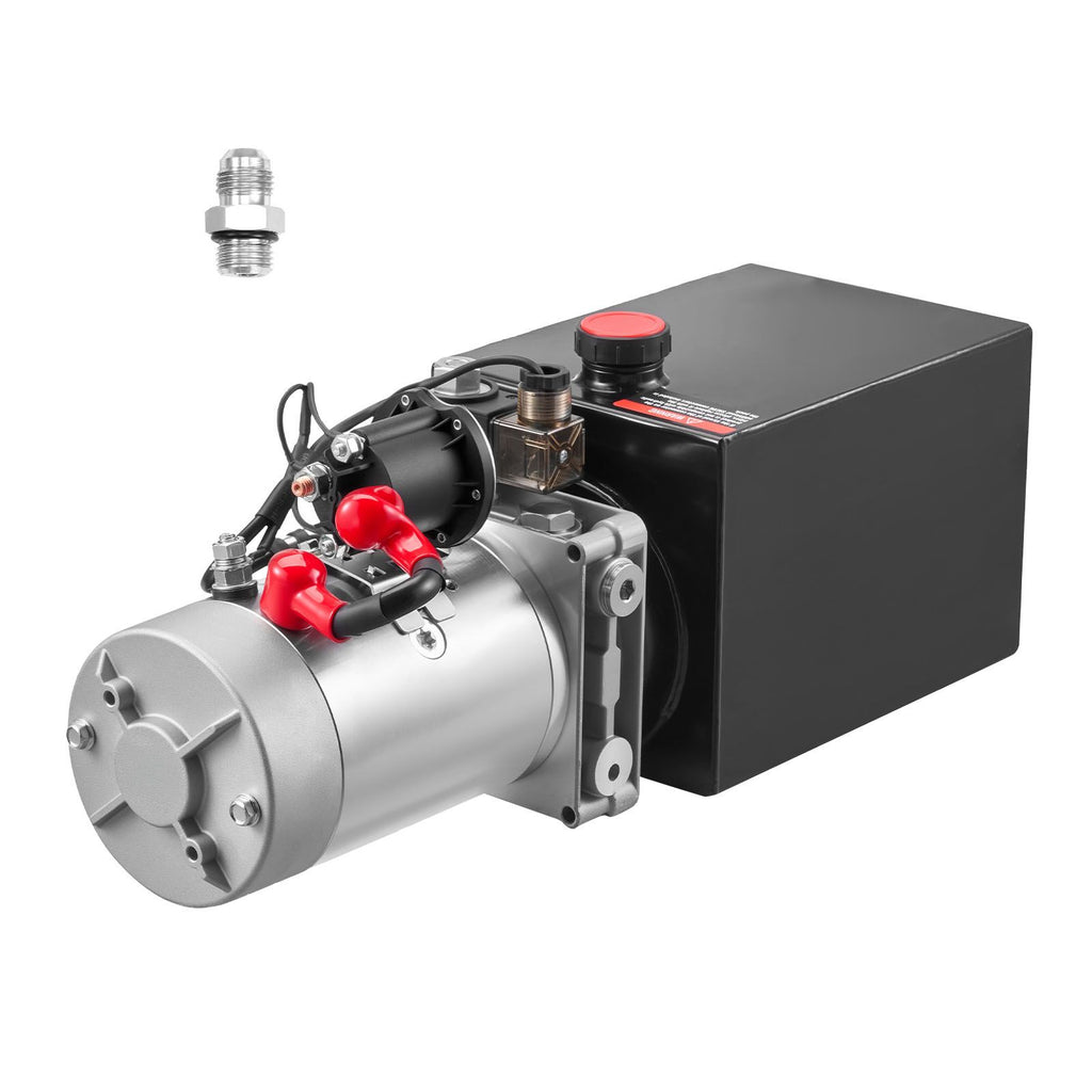 6 Quart Hydraulic Power Unit, Single Acting Dump Trailer Pump, 3200 PSI Max Relief Pressure & 0.91 GPM Flow Rate, DC 12V Hydraulic Pump with Metal Reservoir for Dump Trailer Car Lifting, Black