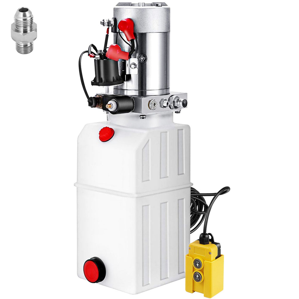 6 Quart Hydraulic Power Unit Single Acting Hydraulic Pump Dump Trailer 12V DC with 6L Metal Reservoir Hydraulic Power Pack for Car Lifting