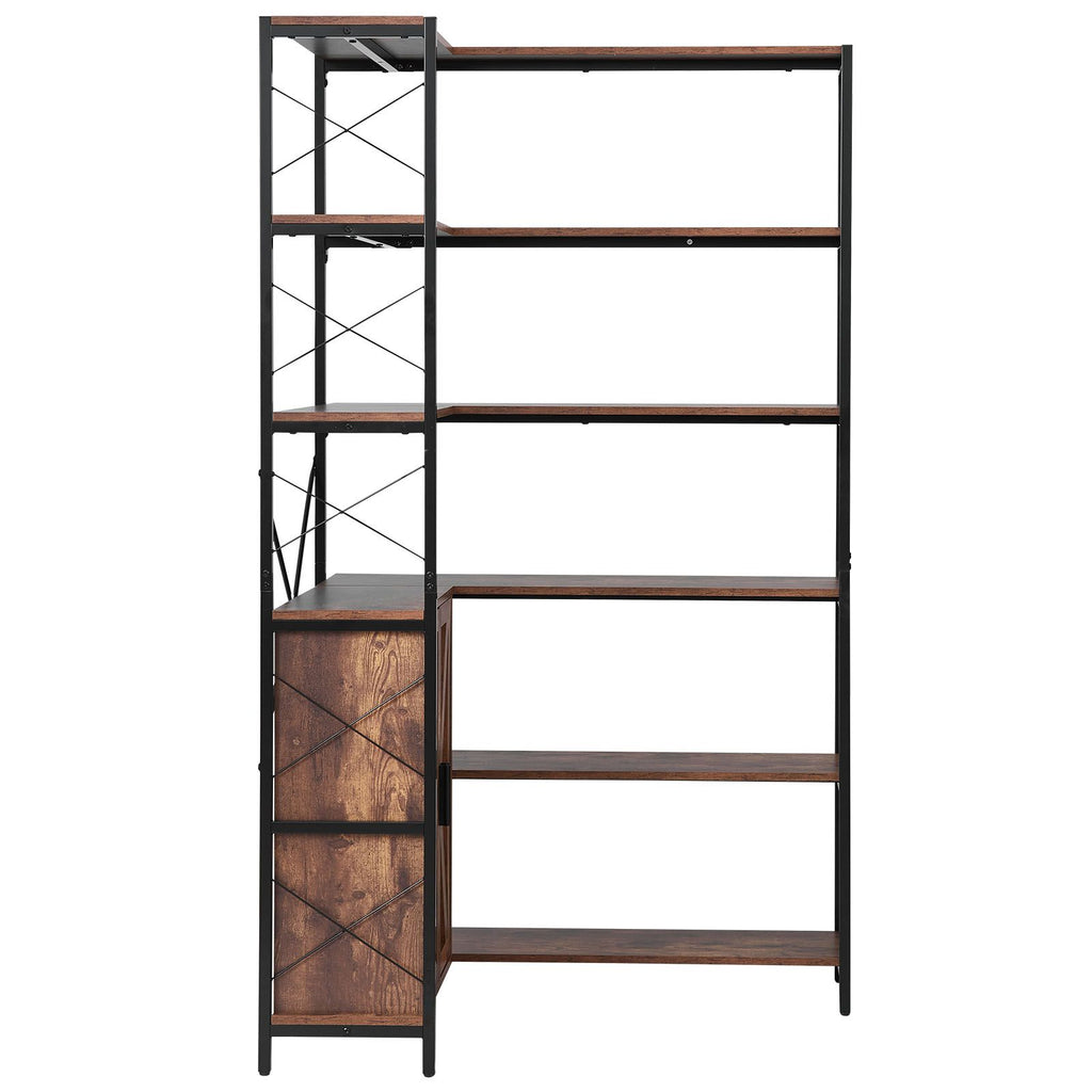 6 Tier Corner Bookshelf, 70" Tall Corner Bookcase with Storage Cabinet, 2 Barn Doors & 10 Storage Shelves, Farmhouse L Shaped Corner Display Shelf for Bedroom, Living Room, Office
