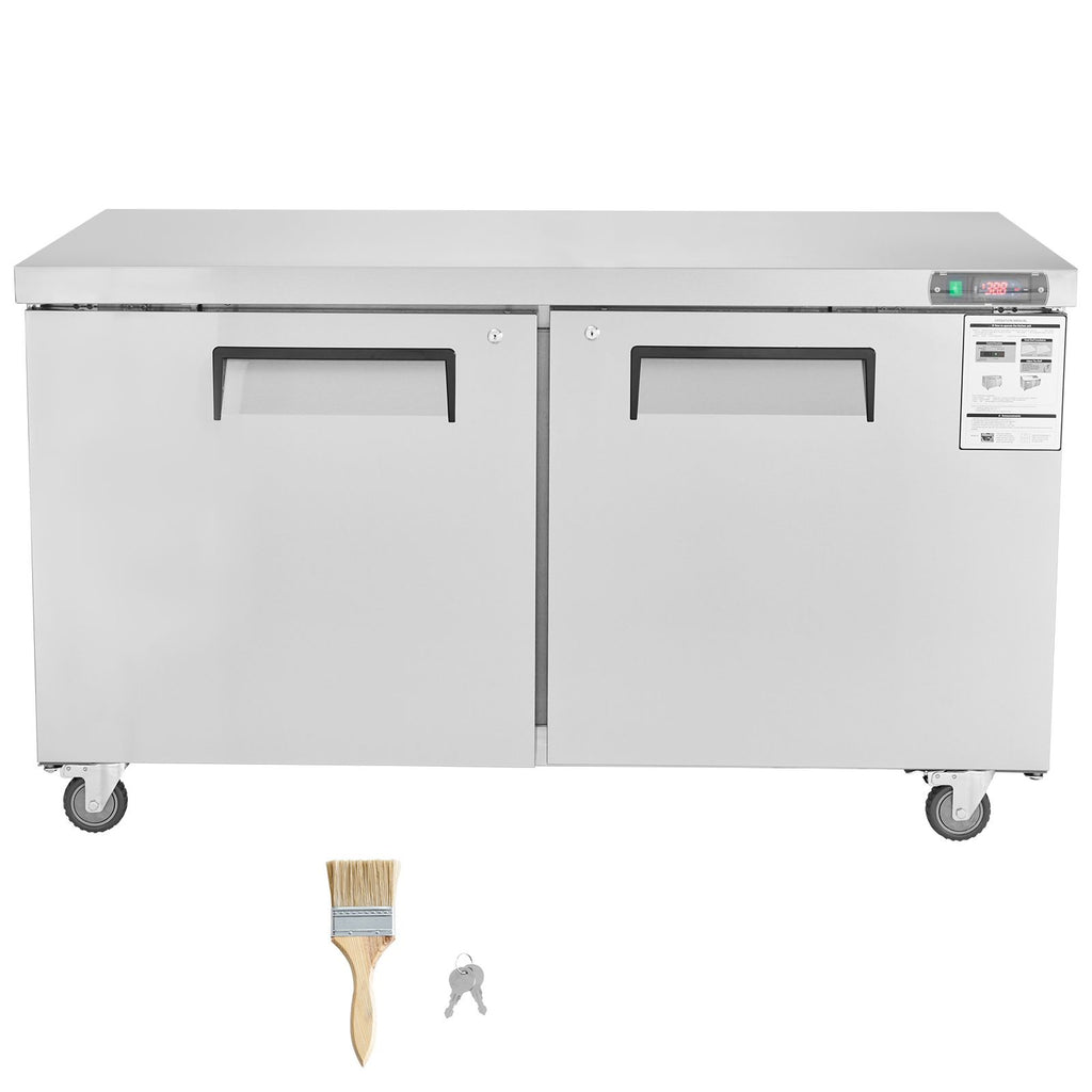 60" Commercial Refrigerator Sandwich & Salad Prep Table, 16.4 Cu. Ft Stainless Steel Refrigerated Food Prep Station with 2 Doors, Frost Free Refrigerator with Lock for Restaurant, Bar, Store