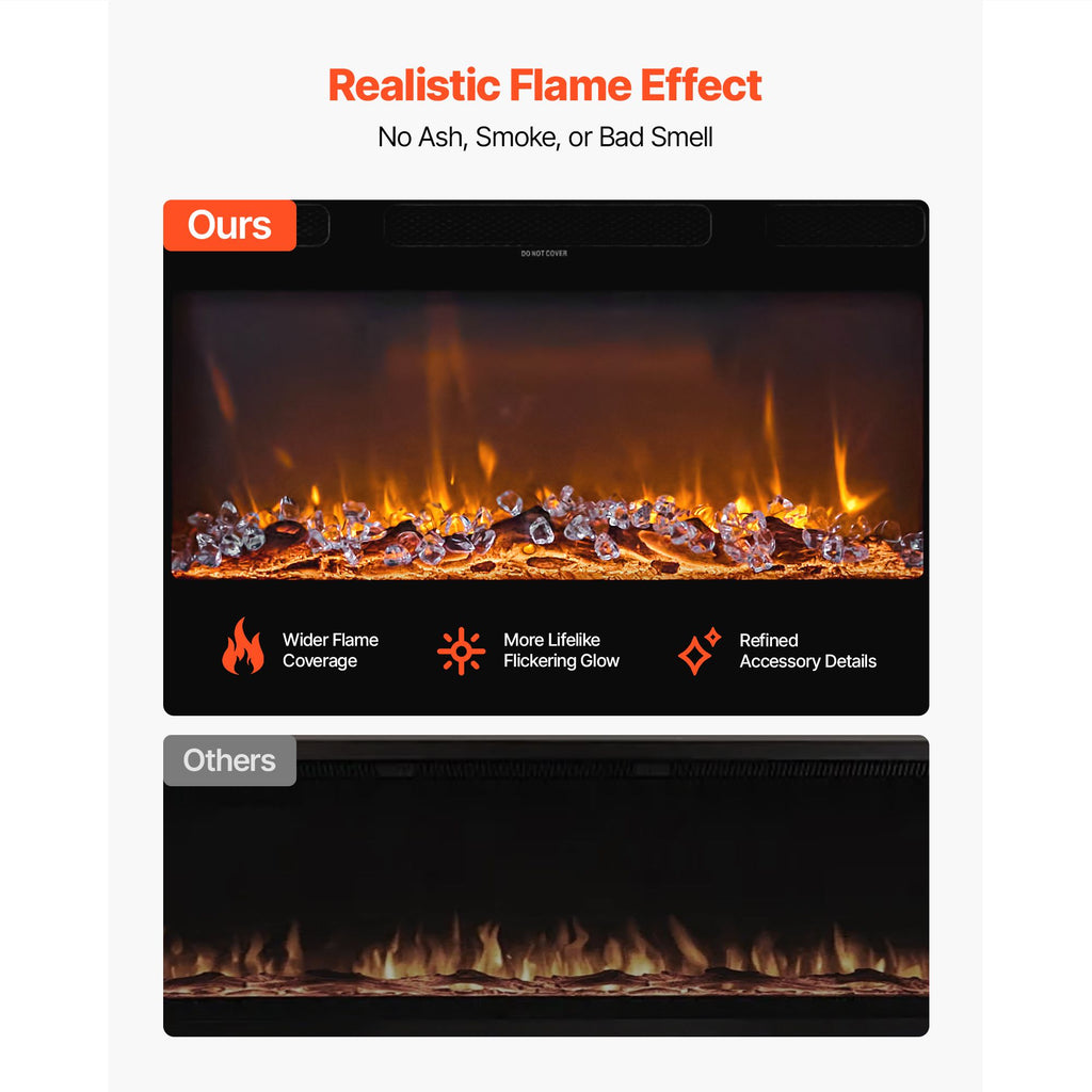 60 inch Electric Fireplace, Wall Mounted Recessed Fire Place with Remote Control, Timer, 1500W, Adjustable Flame Color Brightness, Touch Screen, Overheat Protection, for Living Room,Bedroom image 2