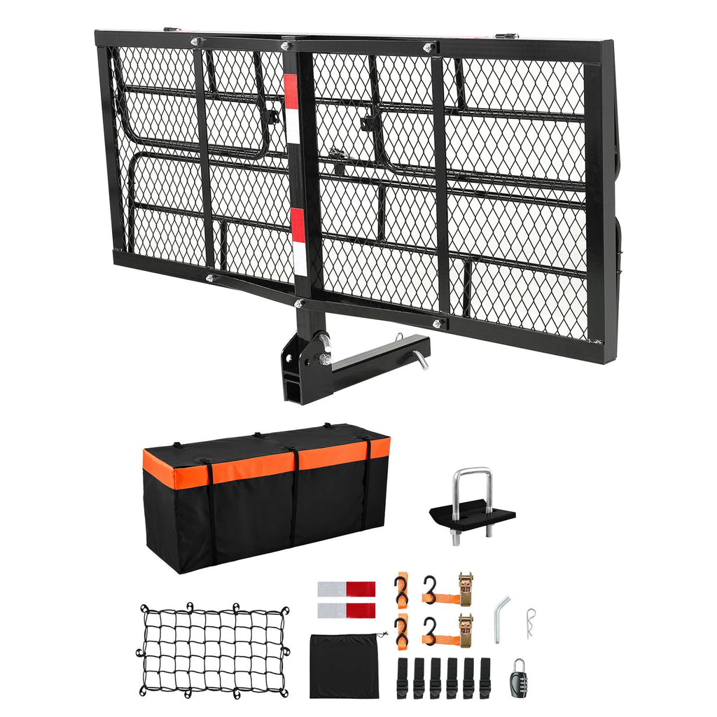 60" x 24" x 14", Hitch Cargo Carrier, 500 lbs Capacity Hitch Cargo Carrier with Cargo Net & Waterproof Cargo Bag, Folding Hitch Mount Cargo Carrier with Reflective Reminder, Fit for SUVs