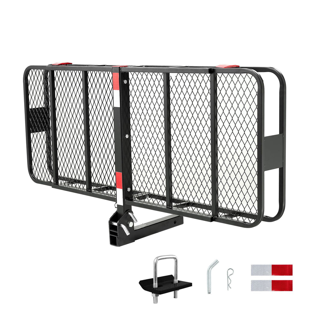 60" x 24" x 6", Hitch Cargo Carrier, 500 lbs Capacity Hitch Cargo Carrier with Nighttime Reflective Reminder, Folding Hitch Mount Cargo Carrier with Hitch Stabilizer, Fit for SUVs