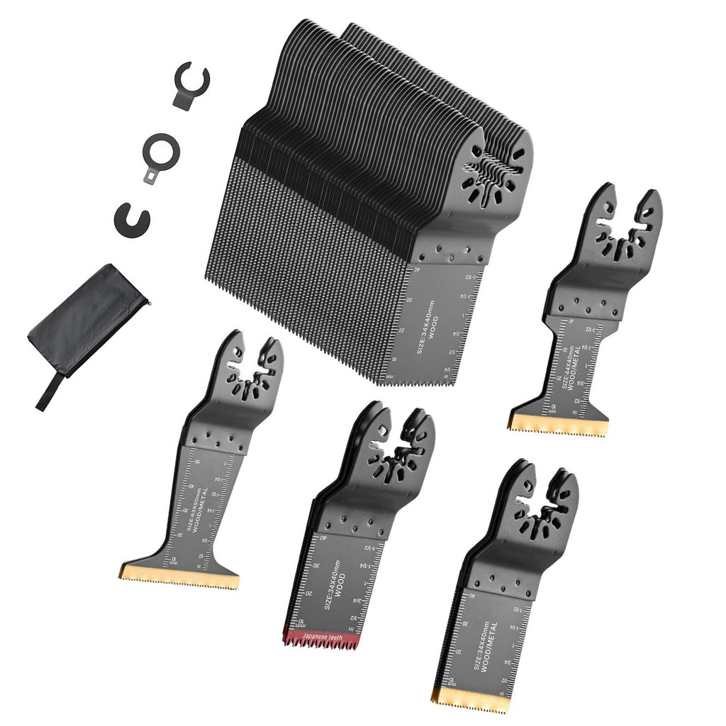60PCS Oscillating Saw Blades, Universal Quick Release Multi Tool Blades Kits, 5 Types Oscillating Multitool Blades for Wood Plastic Metal, Compatible with Dewalt Ryobi Milwaukee Bosch Craftsman