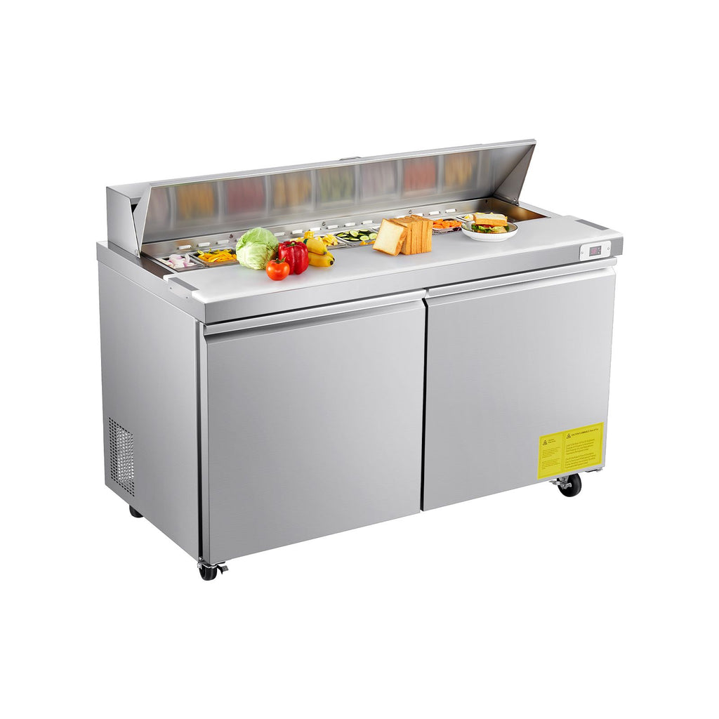 60"W Commercial Refrigerator, 15.4 Cu. Ft Sandwich Prep Refrigerated Table, Mega Top Food Prep Fridge with 16 Pans and Cutting Board, Stainless Steel Salad Prep Cooler for Restaurant, Food Truck