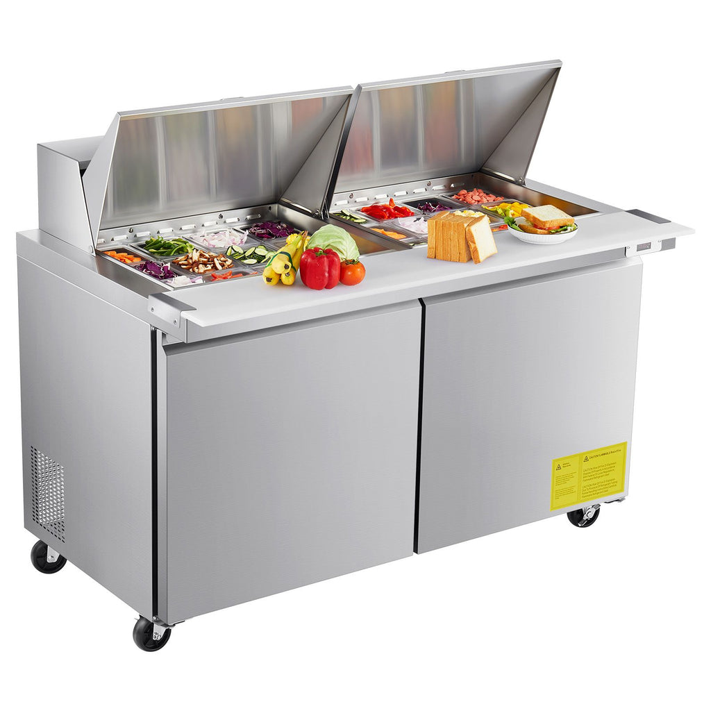 60"W Commercial Refrigerator, 15.4 Cu. Ft Sandwich Prep Refrigerated Table, Mega Top Food Prep Fridge with 24 Pans and Cutting Board, Stainless Steel Salad Prep Cooler for Restaurant, Food Truck