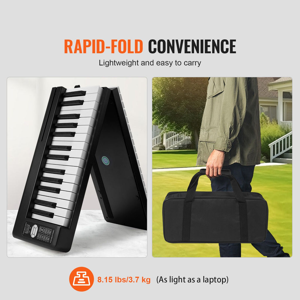 61 Key Folding Keyboard Piano, Bluetooth & MIDI, Portable Electronic Digital Foldable Piano with Sustain Pedal Touch Sensitive Lighted Keys Bag, Rechargeable for Beginners Teens Adults, Black image 2