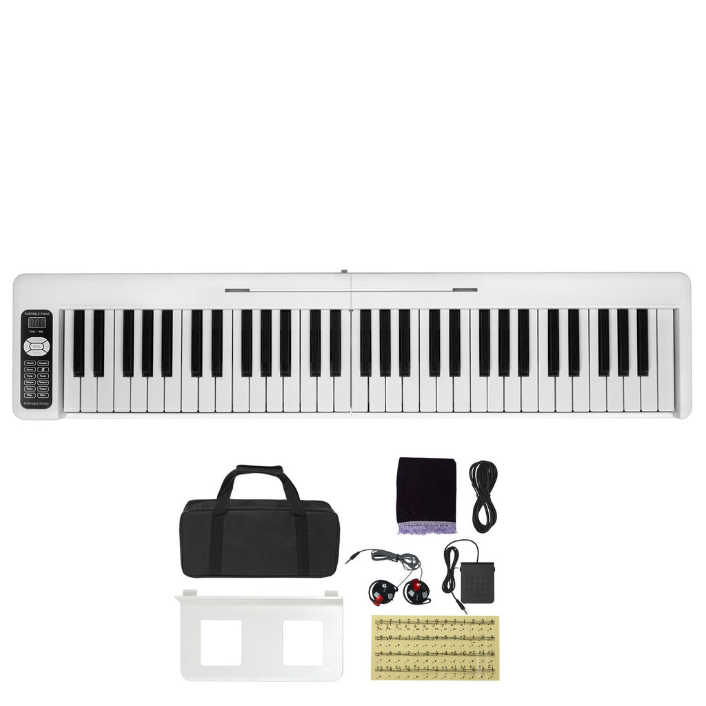 61 Key Folding Keyboard Piano, Bluetooth & MIDI, Portable Electronic Digital Foldable Piano with Sustain Pedal Touch Sensitive Lighted Keys Bag, Rechargeable for Beginners Teens Adults, White