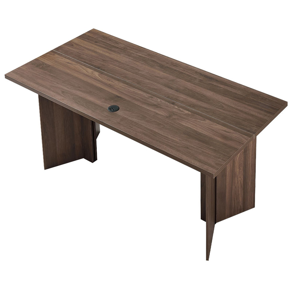 63 in Executive Desk, Large Modern Rectangle Office Table, Heavy Duty Wooden Executive Table with Cable Connection Hole, 250 LBS Load Capacity, Easy Assembly, for Work Study Writing, Walnut