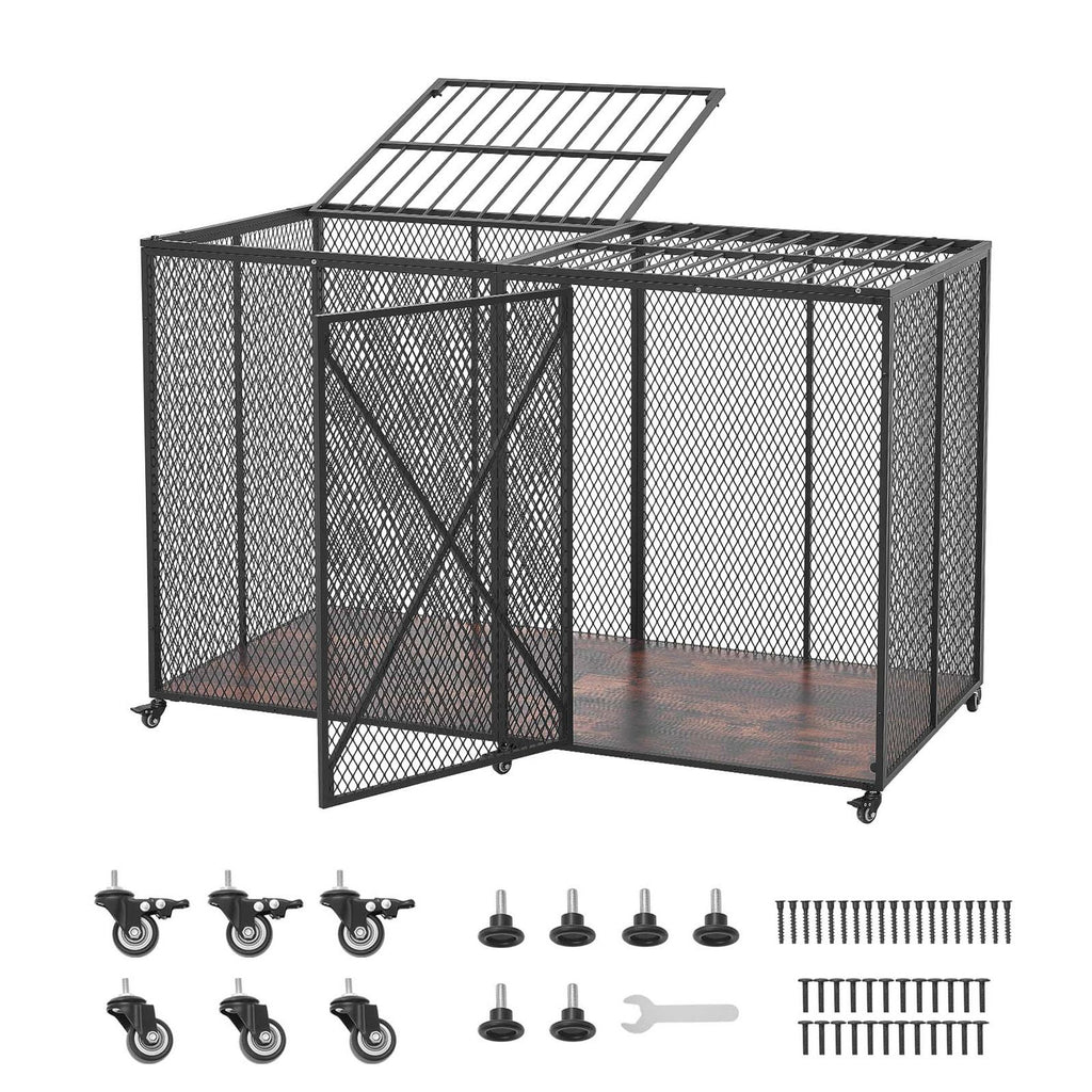 64 Inch Heavy Duty Dog Crate, Max Load Capacity 300 lbs, Indestructible Escape-Proof Dog Kennel Indoor for High Anxiety Large Breeds, Steel Metal Pet Cage with Double Doors & Lockable Wheels