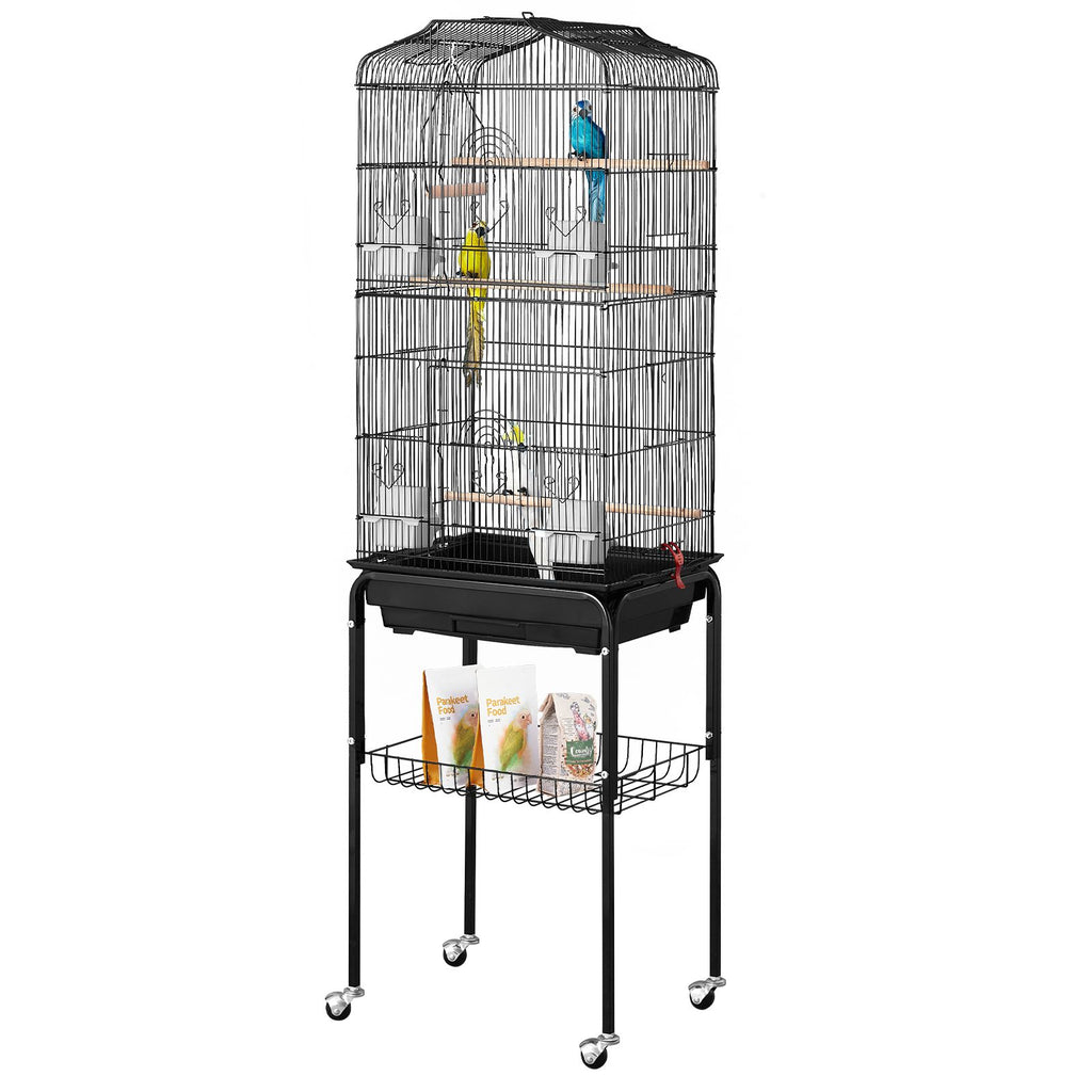 64-inch Open Top Large Parrot Bird Cage with Detachable Rolling Stand for Parakeets Finches Canaries Lovebirds Cockatiels Budgies Small Quaker Conures Flight Birdcage with Swing and Perch