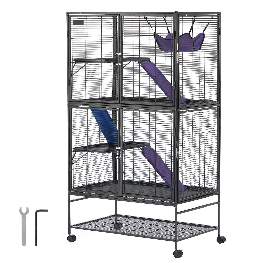 64.6" Rolling Metal Ferret Cage, Large 4-Tier Cage, Small Animal Cage with Ramps & Tray, Easy to Set up for Pet Rats, Hamster, Guinea Pig, Chinchilla, Squirrel, Hedgehogs, Bunny