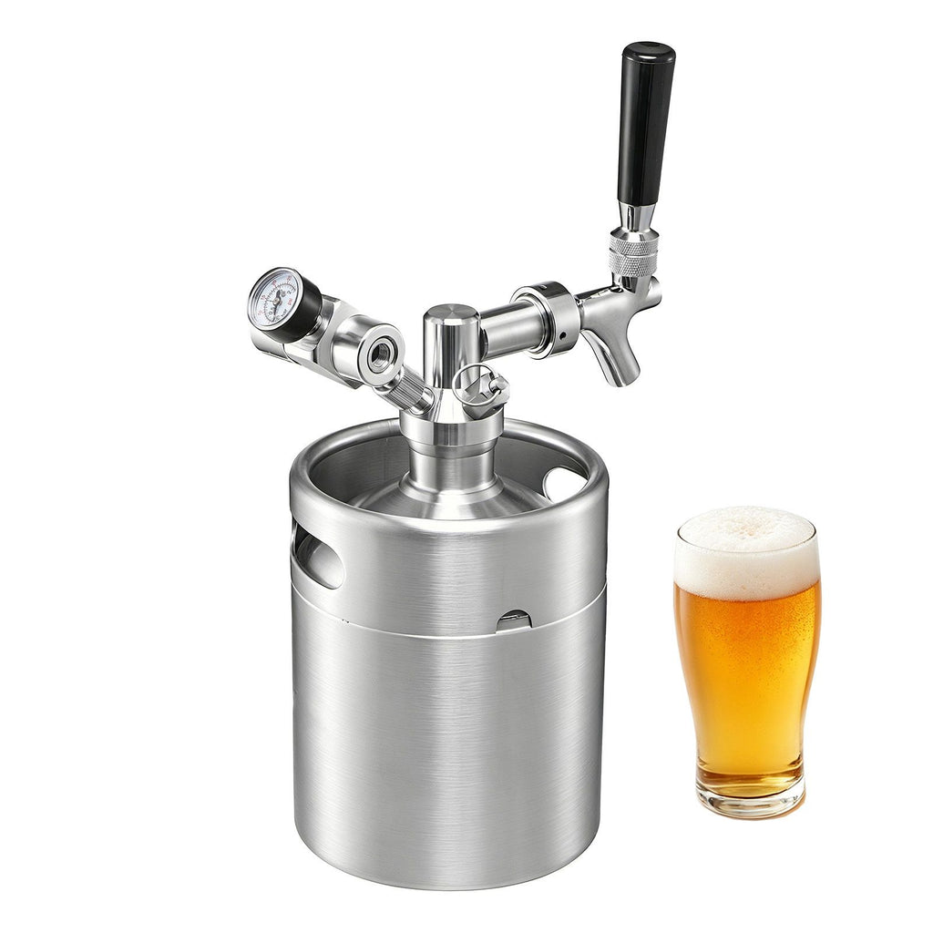64oz Mini Keg, Pressurized Growler Tap System, 304 Stainless Steel Beer Kit, with Co2 Regulator, Self-Closing Faucet, Keeps Fresh and Carbonation for Homebrew, Craft and Draft Beer