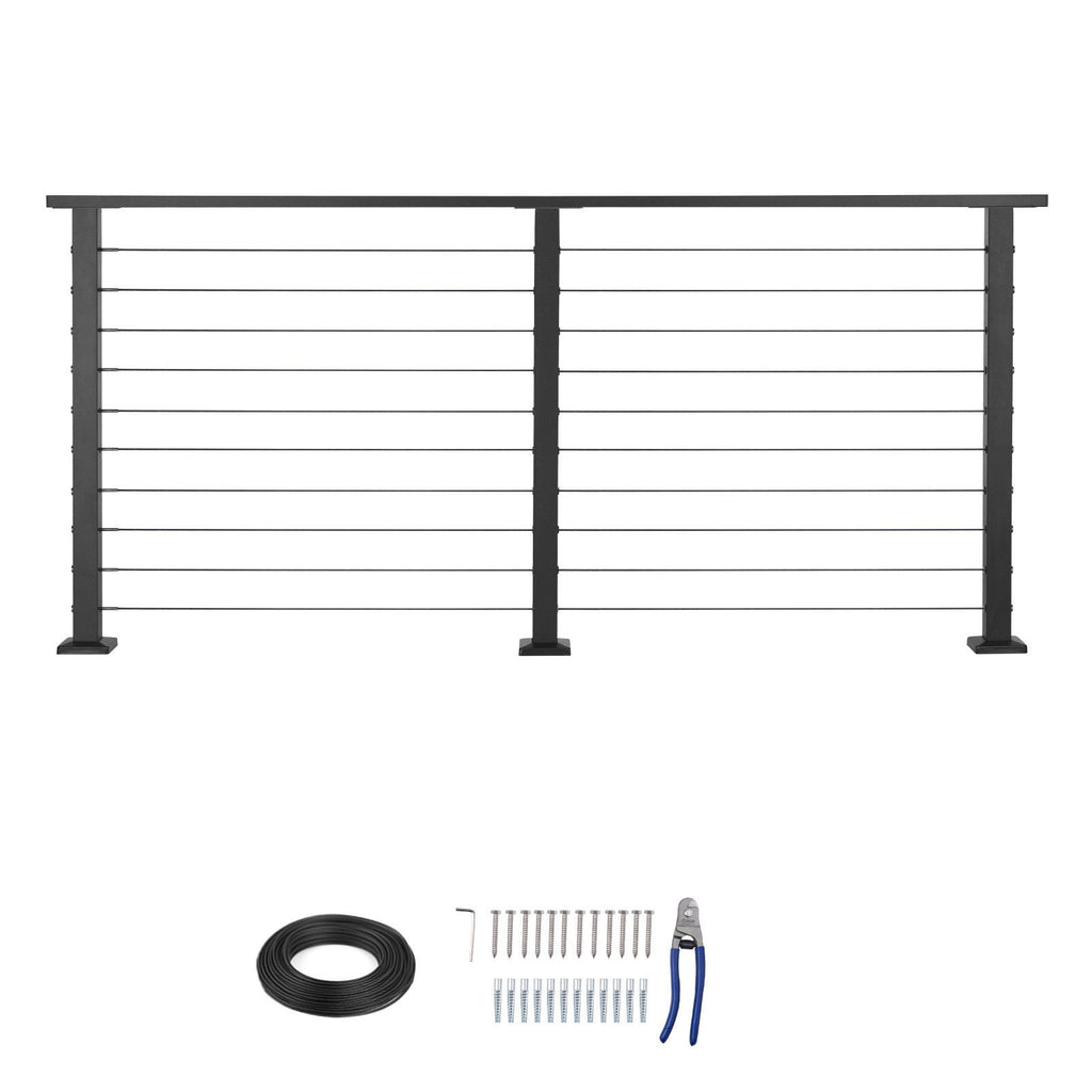 6.5 ft Complete Cable Railing Kit with Post, 35 inch Tall Matte Black Stainless Steel Handrail Cuttable for Outdoor/Indoor Steps, Level Hole Drilled Railing Posts System for Stairs,Deck,Balcony