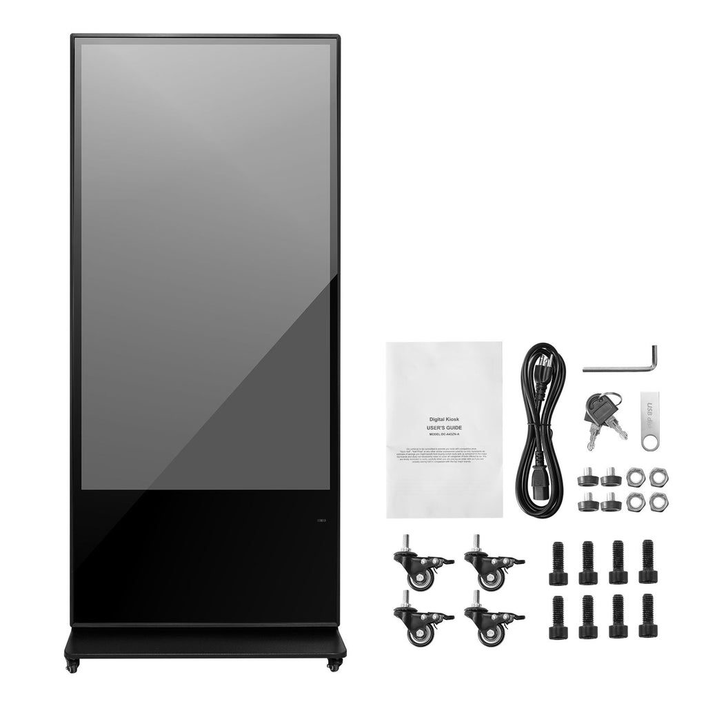 65 Inch Digital Signage Display, Touchscreen Digital Kiosk, Indoor Floor Standing Kiosk Display, 4K UHD LCD Screen, 2GB RAM & 32GB ROM, with WiFi HDMI/USB Input, Commercial Advertising Display