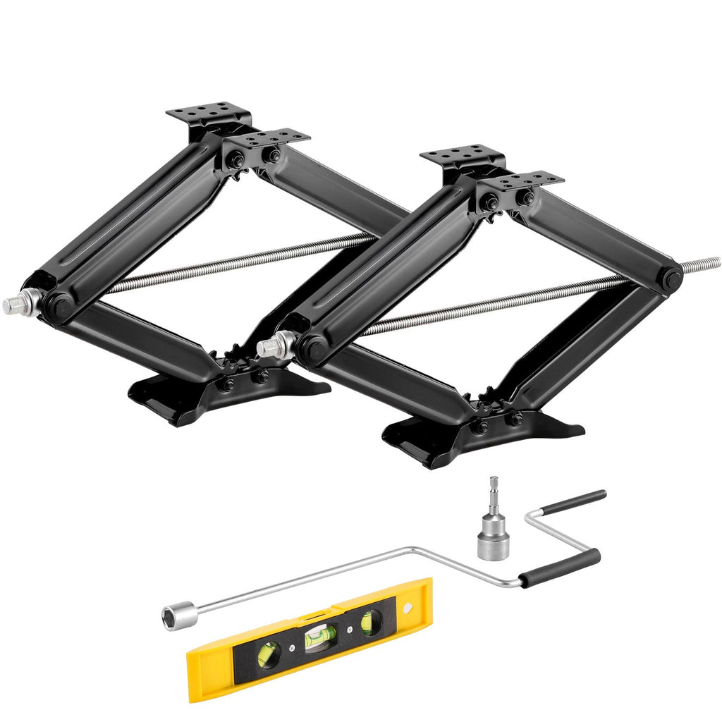 6500 lbs RV Scissor Jacks, 4-23.4 in RV Stabilizer Leveling Scissor Jacks, Set of 2, Heavy Duty Stabilizer Jack with Crank Handle, Socket and Bubble Levels, Not Easily Bent or Deformed
