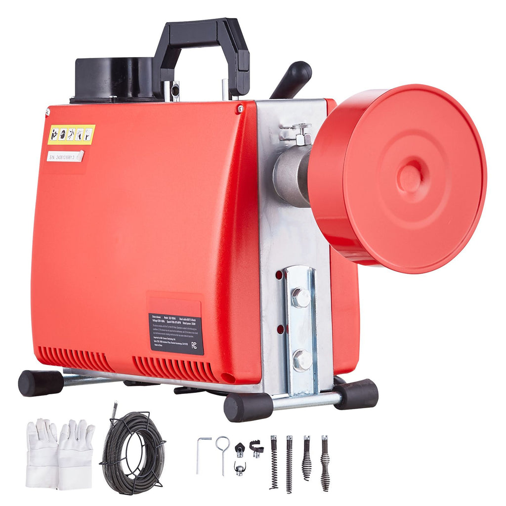 66FT x 5/8 Inch Drain Cleaner Machine, 250W Electric Sewer Snake Auger Manual Feed - with 7 Cutters, 2 Steel Cables (66' x 5/8" and 15' x 3/8")& CW/CCW Control for 1.6" to 4" Pipes