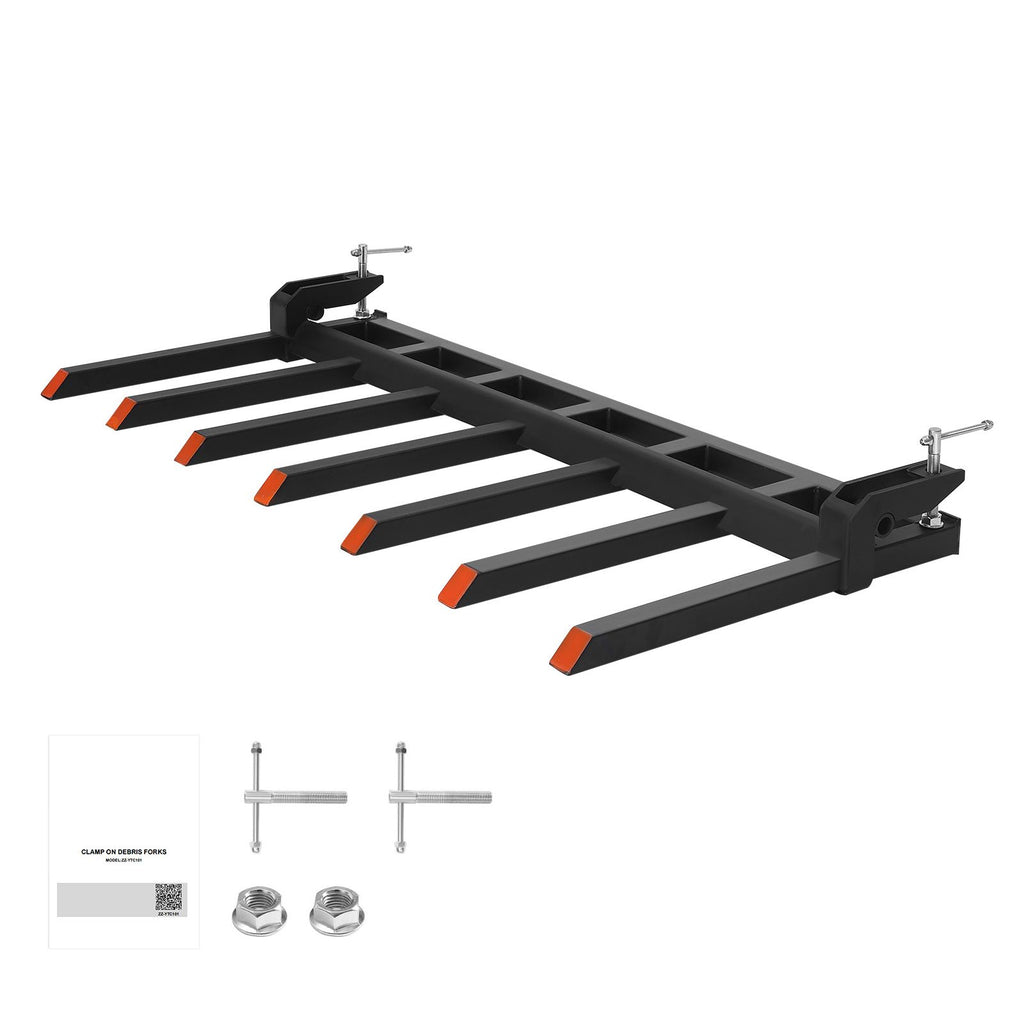 68.5" Clamp on Debris Forks for Buckets, 7 Fork Tines, 4560lbs Load Capacity, Heavy Duty Pallet Forks for Tractor Loader Skid Steer, Bolt on Bucket Attachments for Removing Yard Waste and Debris
