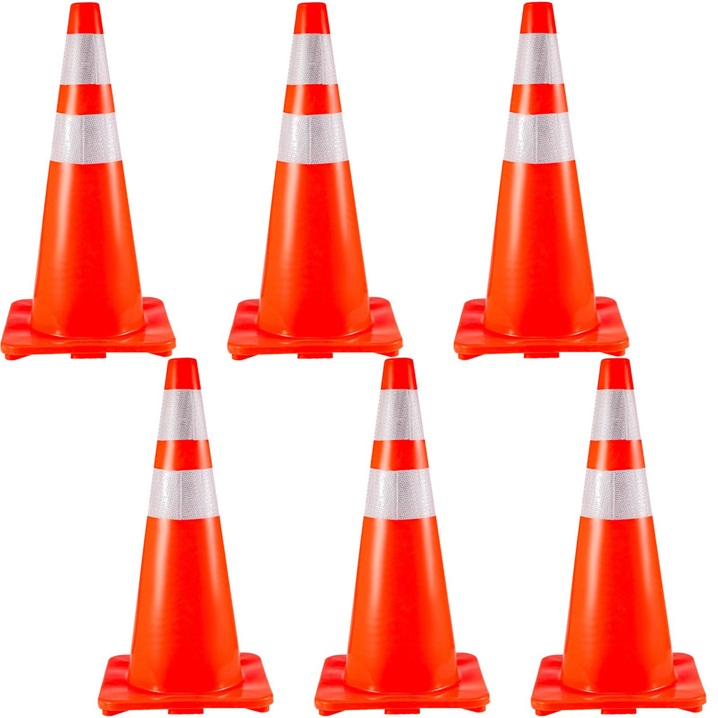6Pack Traffic Cones, 28\"Safety Cones, PVC Orange Traffic Safety Cone with Reflective Collar, for Road Parking Training Cones