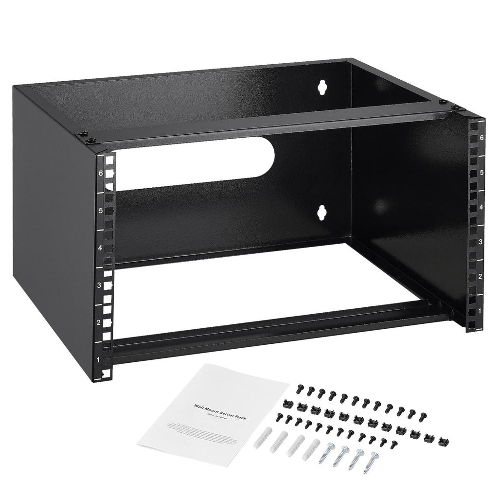 6U Wall Mount Network Rack, 14 in/355.6 mm Depth, 50 lbs/22.68 kg Max Weight Capacity Wall Mount Server Rack with Cage Nuts, 19"/482.6 mm for Shallow Server IT Equipment and Network Switches