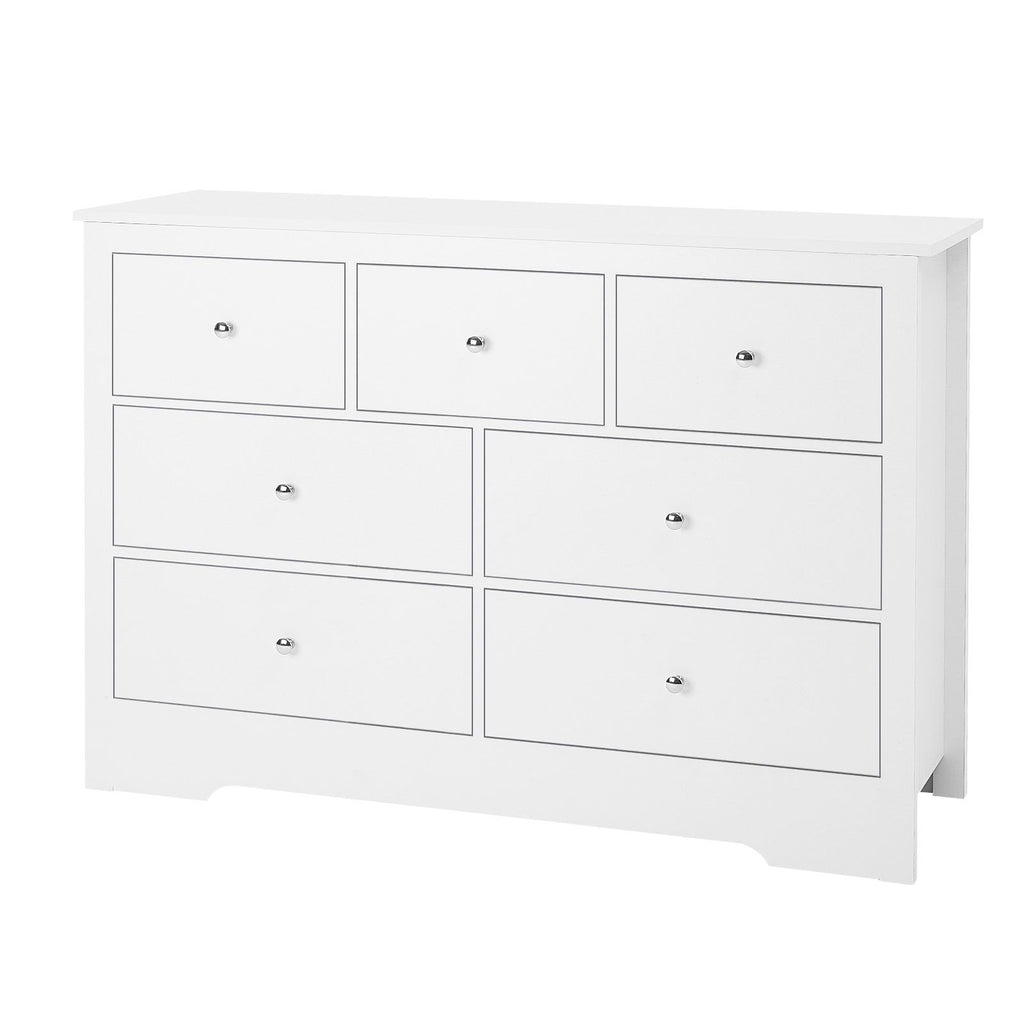7 Drawer Dresser, Wooden Chest of Drawers with Sliding with Anti-tip Device, Modern Minimalist Dresser Chest, Closet Storage Organizer for Living Room, Hallway, Bedroom, Entryway, Light Wood