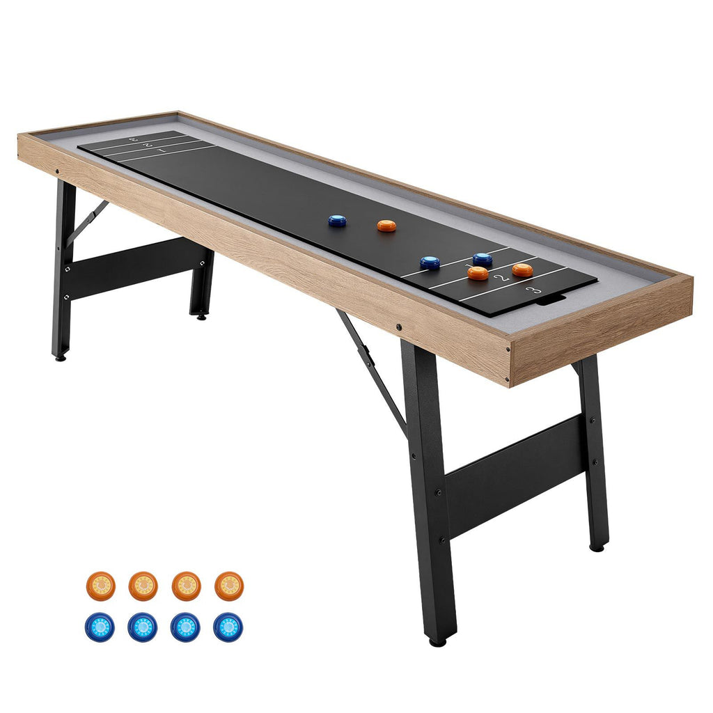 7 ft Shuffleboard Table, 2 in 1 Shuffleboard and Tabletop Curling Combo Game, Compact Shuffle Board with Smooth Surface, Folding Legs, 8 Pucks, Easy to Disassemble and Move, for Family Game Room