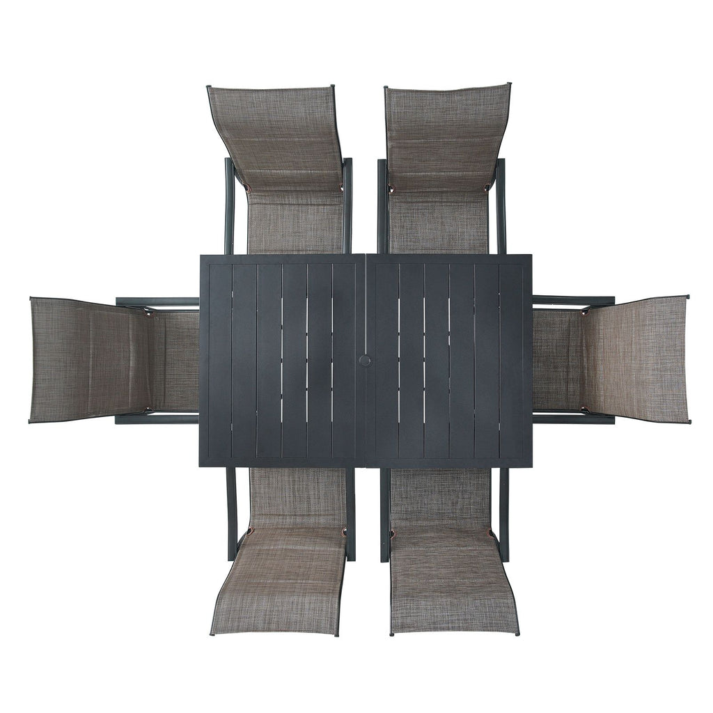 7 Pieces Patio Dining Set, Outdoor Furniture Table and Swivel Chairs Set, All Weather Garden Furniture Table Sets, Iron Patio Conversation Set with Umbrella Hole, For Lawn, Deck, Backyard, Black