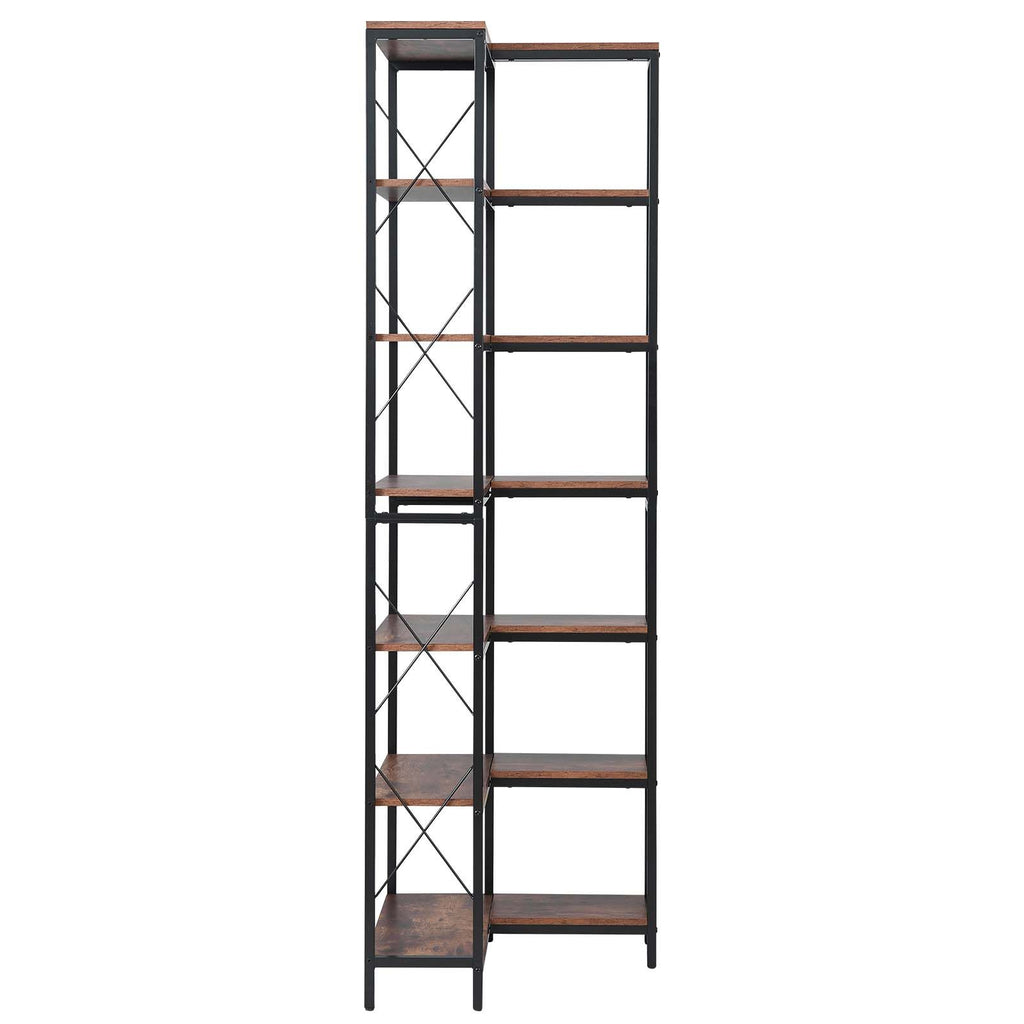 7 Tier Corner Bookshelf, 79" Tall Corner Bookcase with Heavy Duty Metal Frame & Wooden Shelves, Industrial Reversible L Shaped Corner Display Shelf for Bedroom, Living Room, Office
