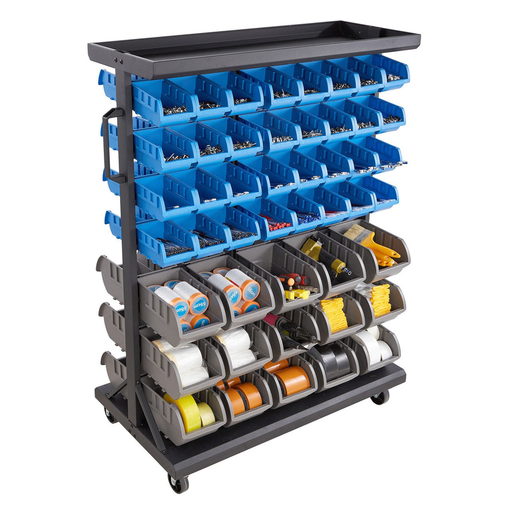 7-Tier Double-Sided Rolling Bin Storage Rack, 94 Plastic Bins, Dual-Sided Parts Organizer with Wheels, Mobile Tool Organizer for Garage, Warehouse, Office, Restaurant, Classroom, Kitchen