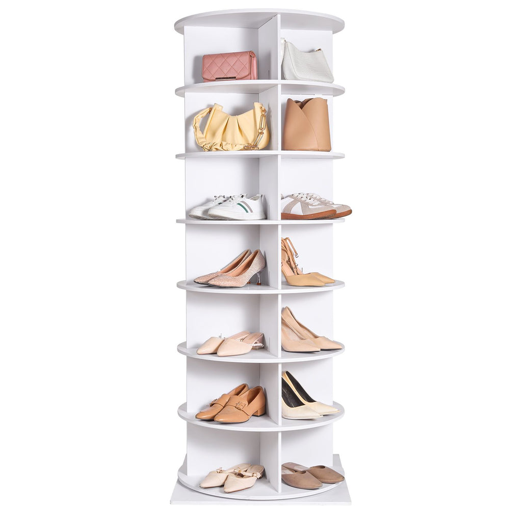 7 Tiers Rotating Shoe Rack Tower, 360°Spinning Shoe Display, Revolving Shoe Rack Storage Round Carousel, Lazy Susan Shoe Rack Organizer with Base for Bedroom, Living Room, Entryway, White