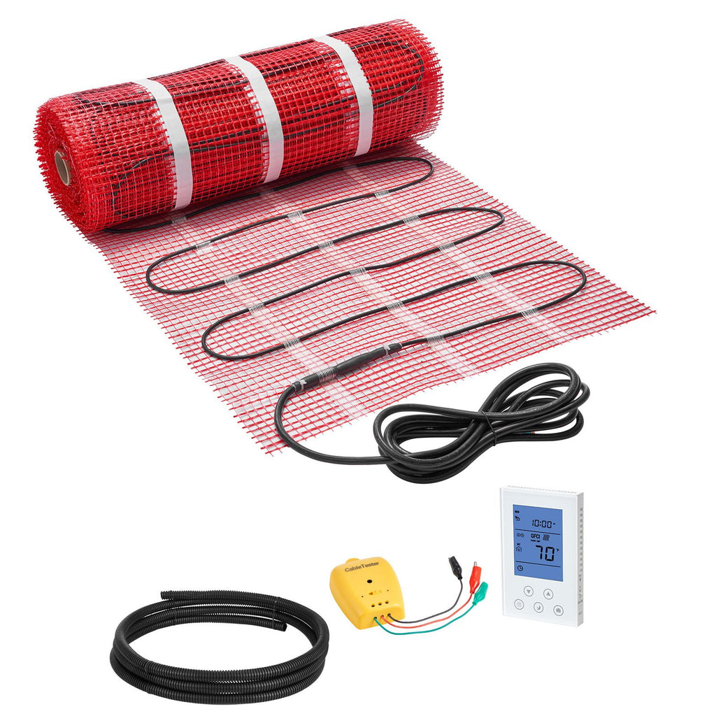 70 sqft Self-Adhesive Mesh Floor Heating Mat System, 120V Electric Radiant Heated Floor System, with Smart Control Thermostat & Alarm, Easy Installation for Tile, Stone, Vinyl