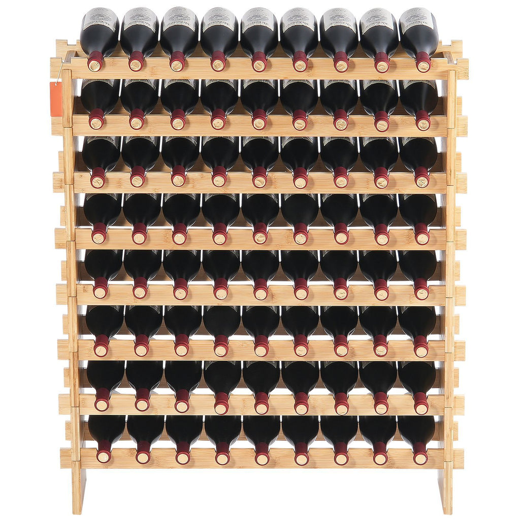 72 Bottle Upgrade Modular Wine Rack, Continuously Store Pinot Bottles, 8-Tier Bamboo Wood Storage Rack, Floor Freestanding Wines Holder Display Shelf, Wobble-Free Shelves for Kitchen Bar Cellar
