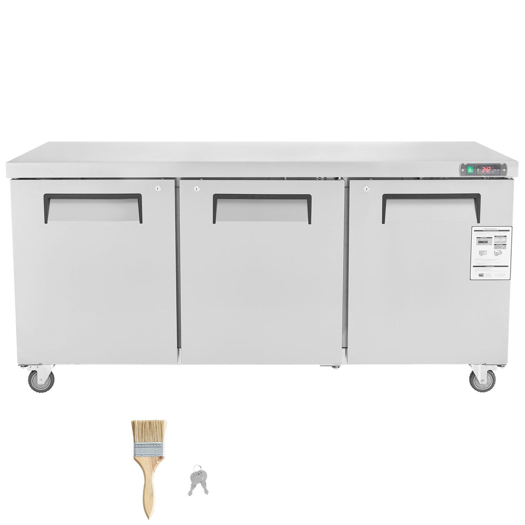 72" Commercial Refrigerator Sandwich & Salad Prep Table, 20 Cu. Ft Stainless Steel Refrigerated Food Prep Station with 3 Doors, Frost Free Refrigerator with Lock for Restaurant, Bar, Store