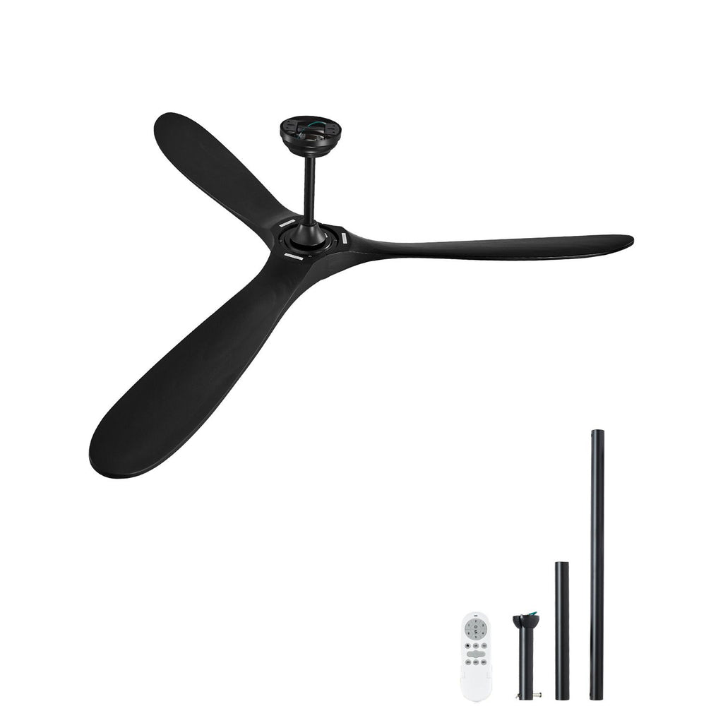 72 Inch Ceiling Fan without Light, 6-Speed Remote Control, 3-Wood-Blade, Reversible DC Motor, Modern Low Profile Flush Mount Exterior Fan for Bedroom, Living Room, Patio, Indoor/Outdoor, Black