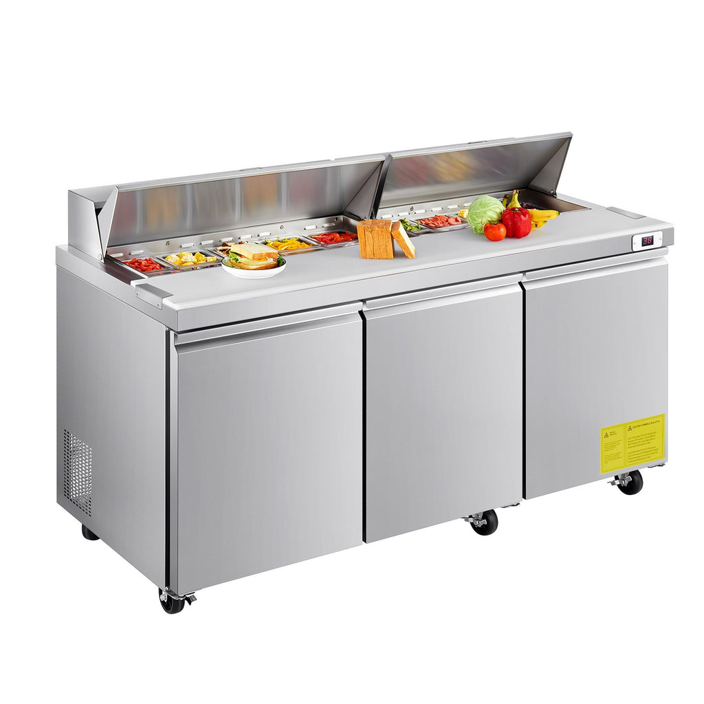 72"W Commercial Refrigerator, 18.7 Cu. Ft Sandwich Prep Refrigerated Table, Mega Top Food Prep Fridge with 18 Pans and Cutting Board, Stainless Steel Salad Prep Cooler for Restaurant, Food Truck