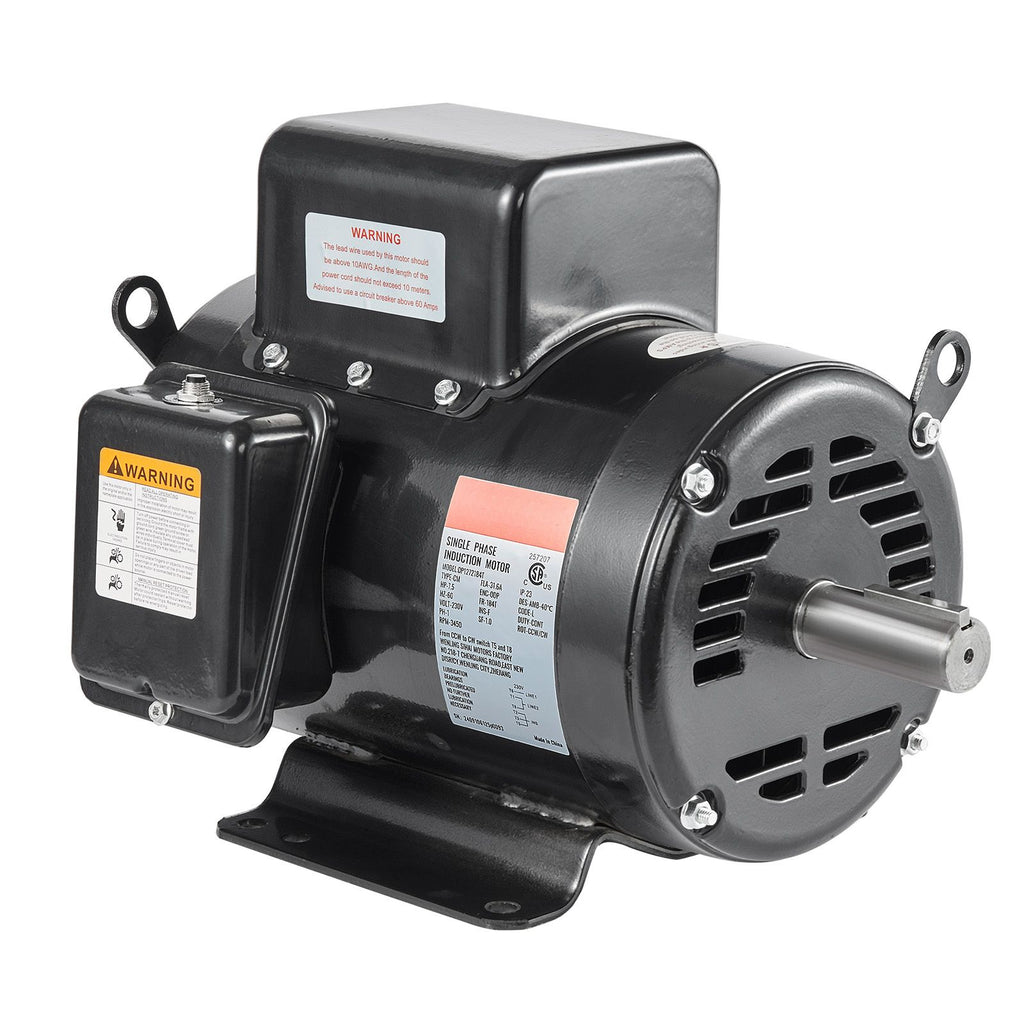 7.5HP Air Compressor Motor, 230V 31.6 Amps Electric Motor, 3450RPM 184T Frame, 1-1/8" Keyed Shaft, 2.75" Shaft Length for Air Compressors, Single Phase, CCW/CCW (Factory Setting is CCW)