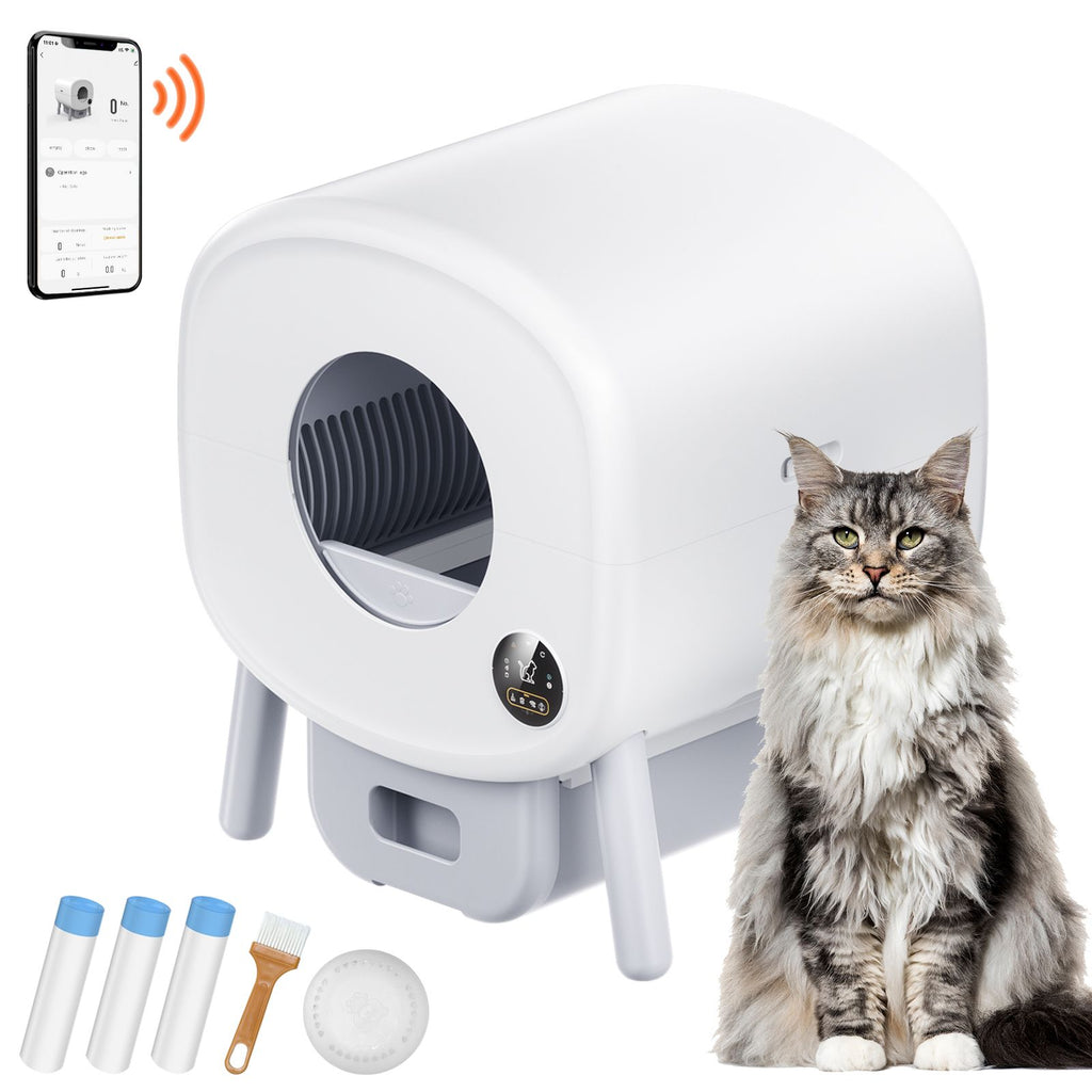 76L Self Cleaning Cat Litter Box, Automatic Cat Litter Box with Trash Bags, Large Space Smart Cat Litter Box with Odor Removal, APP Control, and Infrared Sensor, Gray