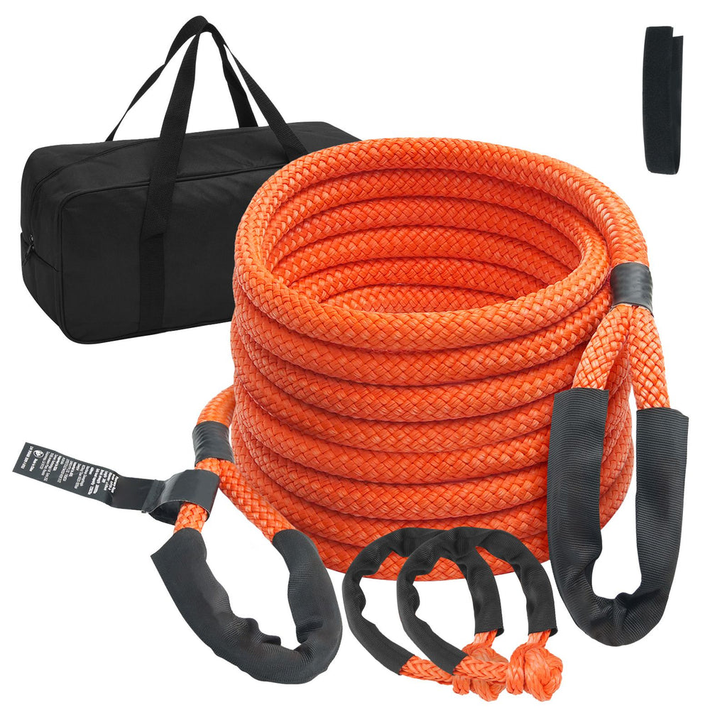 7/8" x 30' Kinetic Recovery Tow Rope 30,580lbs, Heavy-Duty Off Road Snatch Strap with 2 Soft Shackles (41750lbs) Extreme Duty 30% Elasticity Energy Snatch Strap Jeep Car Truck ATV Tractor