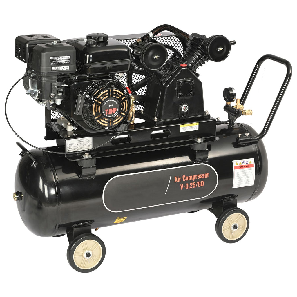 7HP Gas Powered Air Compressor, 21 Gallon Horizontal Air Compressor Tank, 9CFM@115PSI Gas Driven Piston Pump Air Compressed System with 115PSI Max Pressure for Construction Sites Workshop