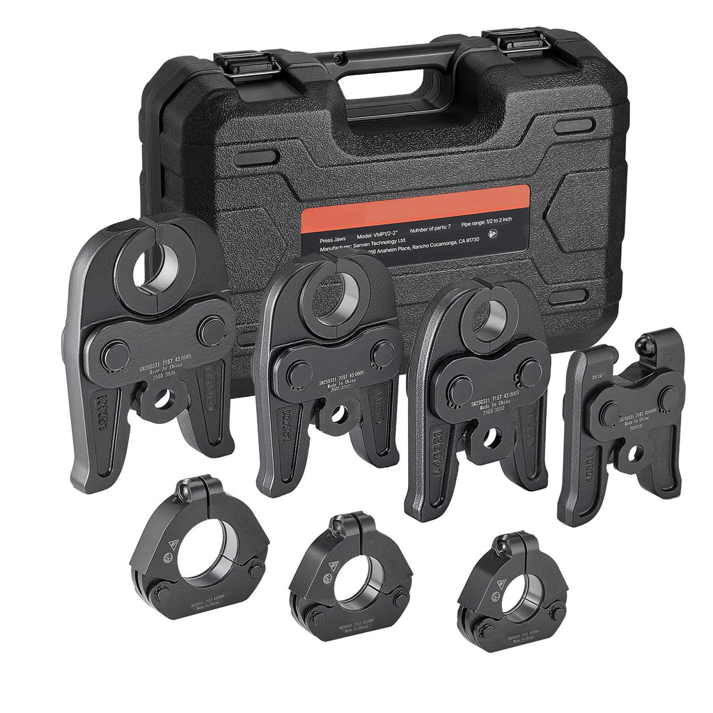 7PCS MegaPress Pressing Kit 1/2" to 2" - 3PCS Press Jaws, 3PCS Press Rings, 1PCS Actuator for MegaPress Carbon Steel Pipes, Compatible with Standard Press Tools - with Case
