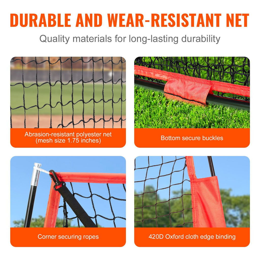7x7 ft Baseball Softball Practice Net, Portable Baseball Training Net for Hitting Catching Pitching, Backstop Baseball Equipment with Bow Frame, Carry Bag, Strike Zone, Ball, Tee, Ball Collector