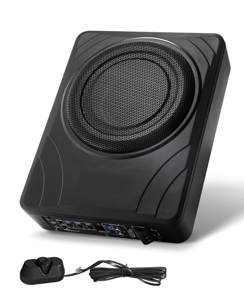 8" 300W Underseat Car Subwoofer, Slim Powered Car Subwoofers Under the Seat, Low Profile Audio Sub Built-in Amplifier, High/Low Level Input & Volume Controller for SUVs, Car, Truck, RV