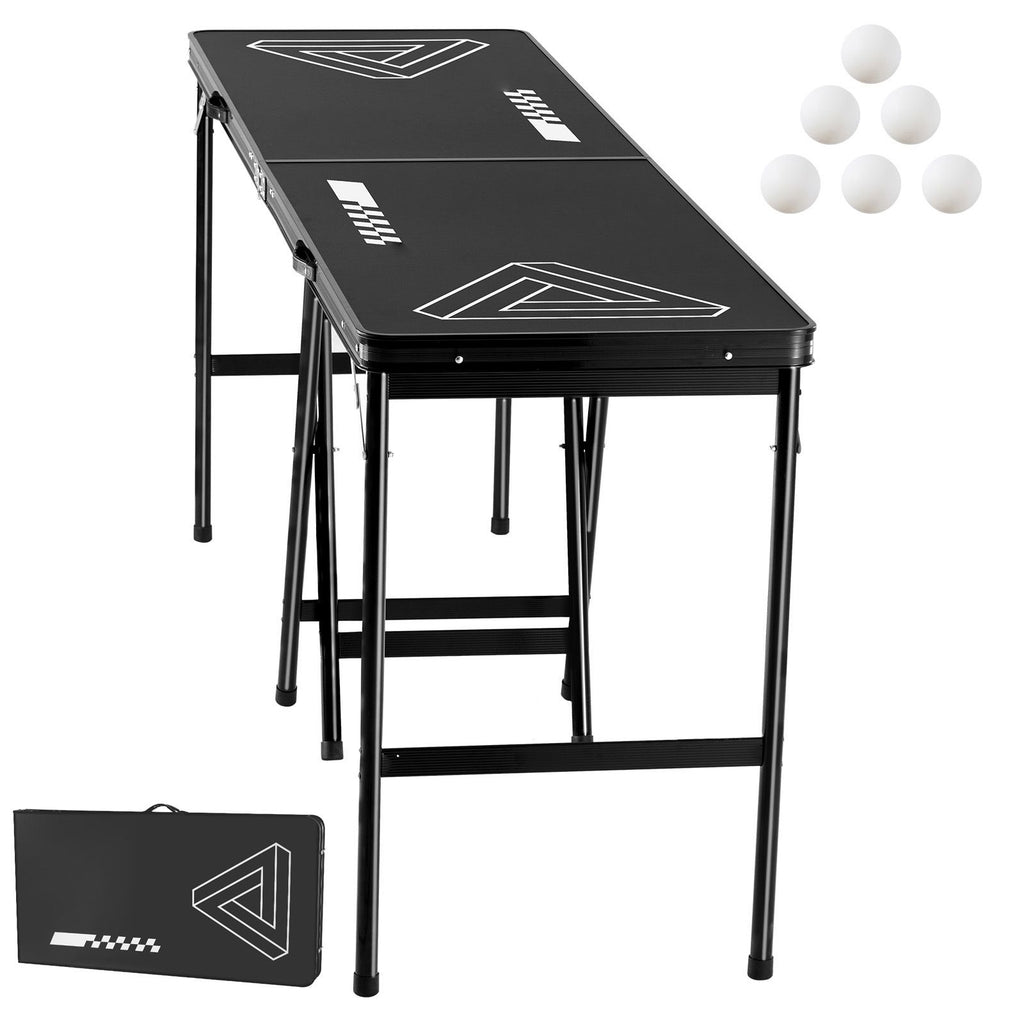 8 Foot Portable Beer Pong Table, Foldable 36 inch Heightened Table, Carrying Handles and 6 Pong Balls, Lightweight Tailgate Table for Office, Tailgate Party, Travel & Camping, Black