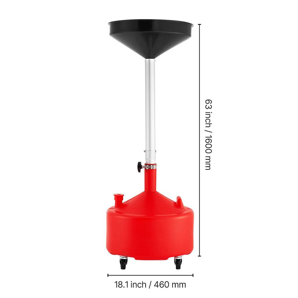 8 Gallon Waste Oil Drain Tank, Industrial Fluid Drain Tank with Adjustable Funnel Height, Portable Oil Drainer with Wheels, Fluid Fuel Transfer Drainage for Auto Repair Shops, Garages, Red
