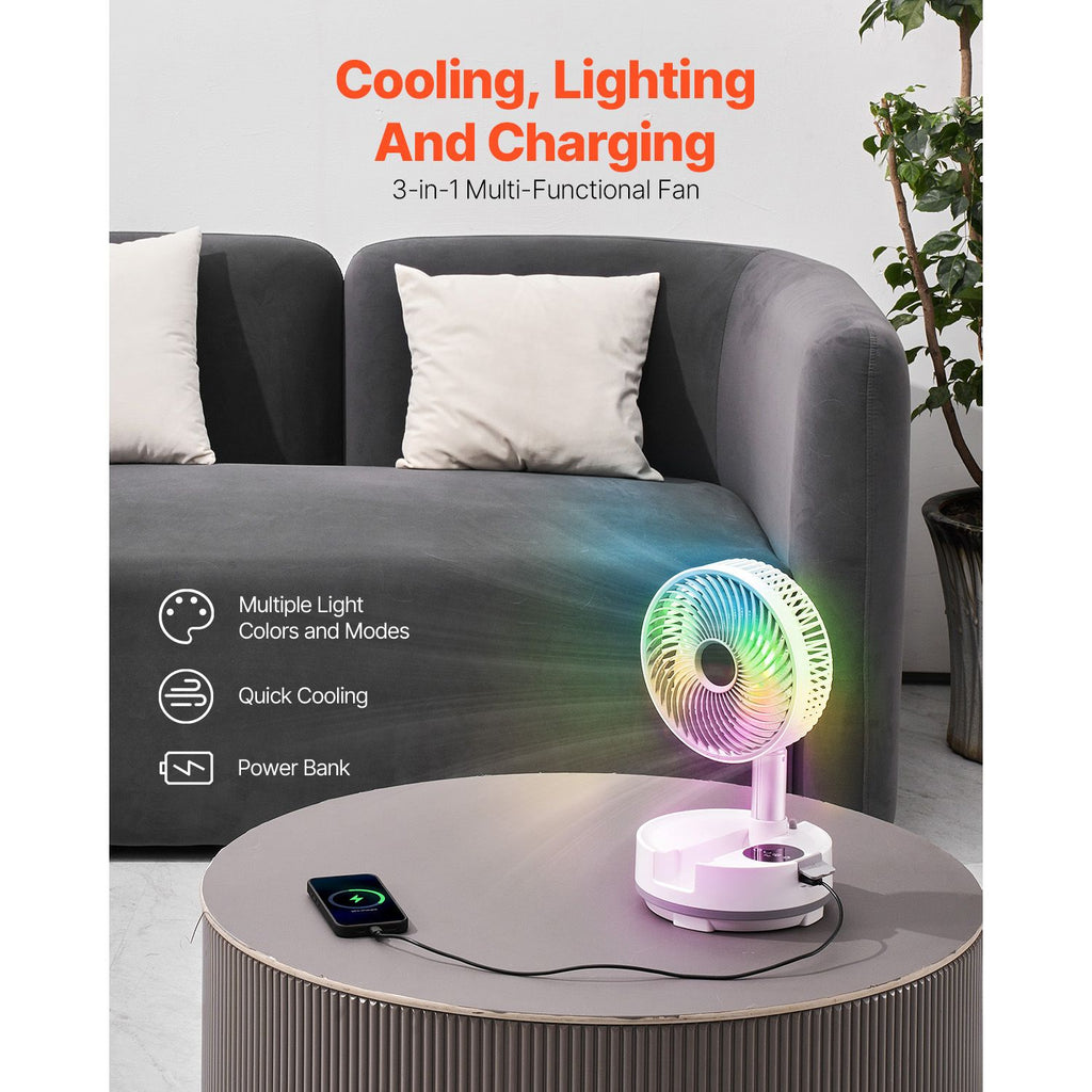 8 inch Portable Foldable Rechargeable Oscillating Fan, 3-in-1 Battery Operated with Remote Control, Quiet Desk/Table Pedestal Fan, 8 Speeds,90-degree Auto Left/Right Rotation image 2
